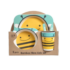 5Pcs/Set Bamboo Kids Dinnerware Set - Children Dishes - BPA Free Food Plate Bowl