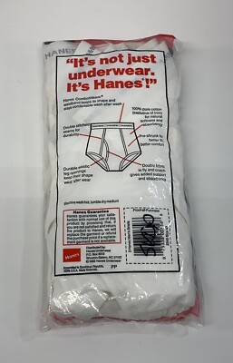 Vintage 1989 HANES 3 Pack of Mens White Briefs Underwear - Size 40