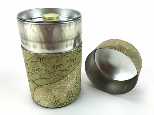 Bote de té suelto lata metal floral caqui verde beige tapa de 4" - Imagen 5 de 6