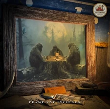 Poker Night Sasquatch Bigfoot Art Print Vintage Poker Game Room Cabin Wall Decor