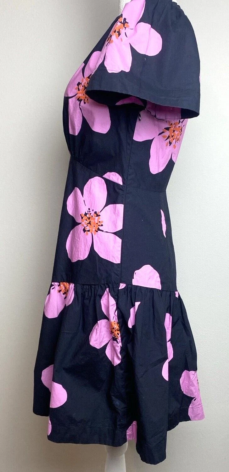 Abito donna Kate Spade Grand Flora aderente e svasato taglia 2 rosa navy cotone