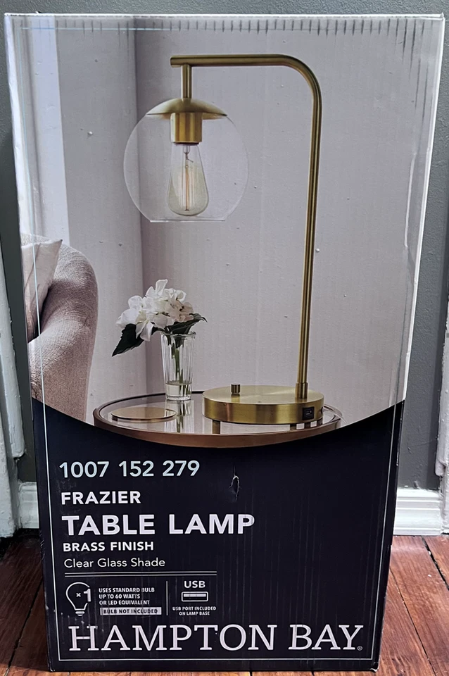 Hampton Bay AF47012U Frazier 21.5 in. Antique Brass Table Lamp with USB Port - Image 2 of 4