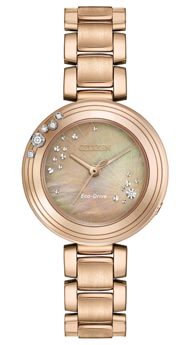 New Citizen Eco Drive Carina Rose Tone Steel Ladies Diamond Watch EM0463 51Y