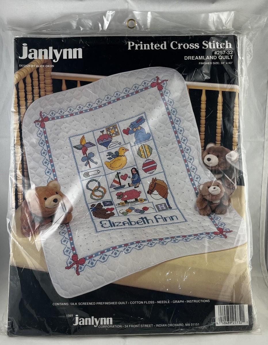 Vintage Janlynn Printed Cross Stitch Baby Dreamland Quilt Kit 257