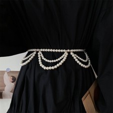 Faux Pearl Waist Chain Beaded Waist Belt Accessory Waistband for Dress Decor