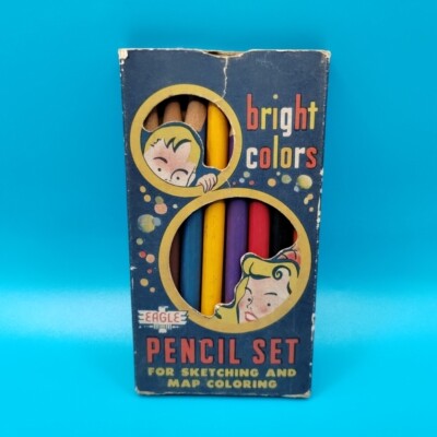 Vtg Eagle Bright Colors Pencil Set For Sketching And Map Coloring Pack Of 8 #799