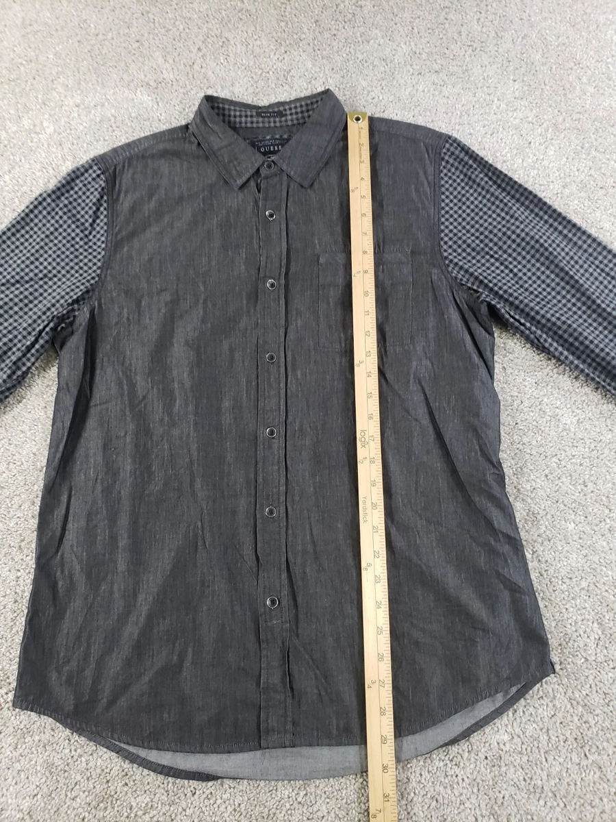 Camisa grande con botones de manga larga Guess para hombre calce ajustado de algodón negro