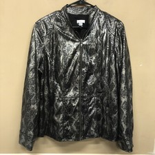 Chicos Black Blazer Jacket Metallic Snake Print Fall Size 2 Large/12
