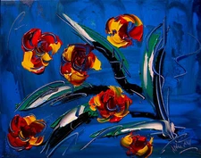 FLOWERS - ORIGINAL OIL PAINTING ABSTRACT MODERN ART LANDSCAPE F3F 4F