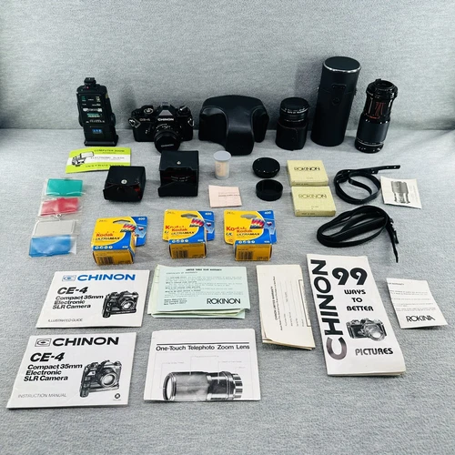CHINON CE-4 - Black 35mm Film Camera With Rokinon Lens, Manual & More   CM