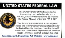 100 ADA Service Dog Info Cards Thick Gloss Coated use with Vest ID Badges & Tags