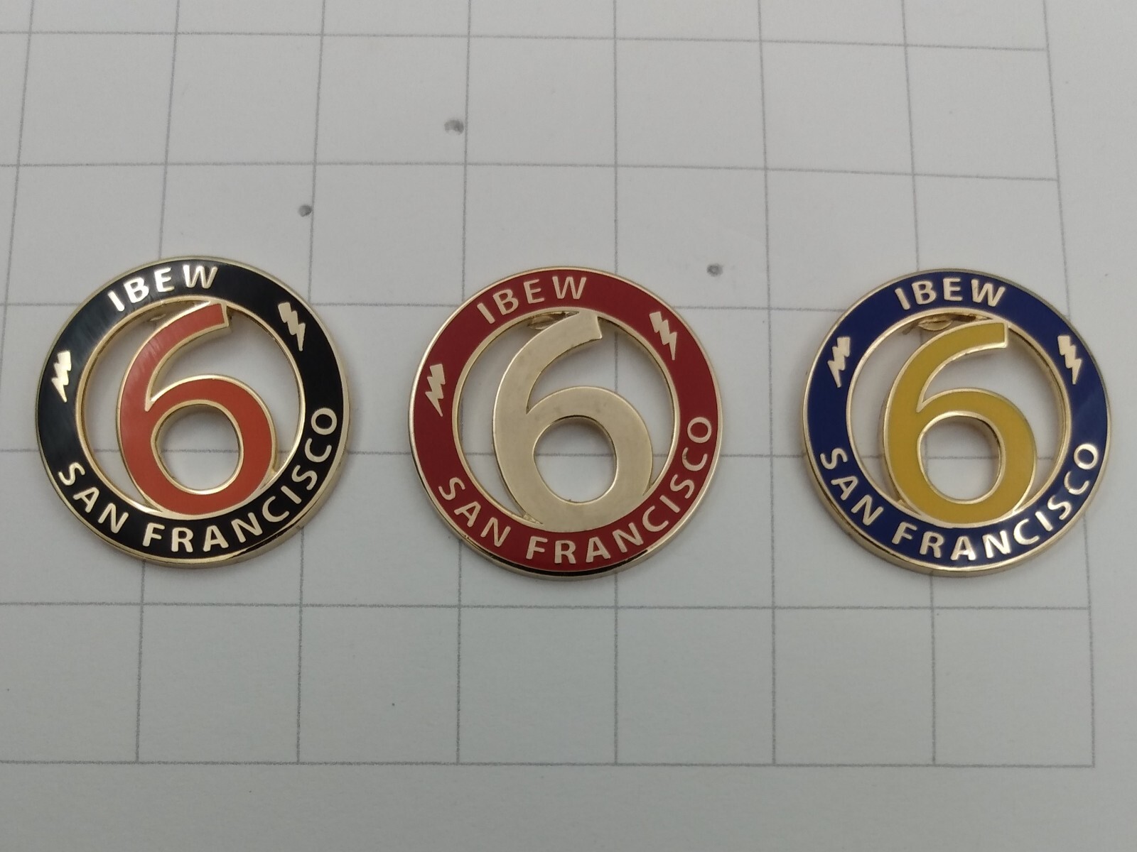 IBEW Local 6 San Francisco, CA. Lapel Pins Set of 3 pins  Free Shipping
