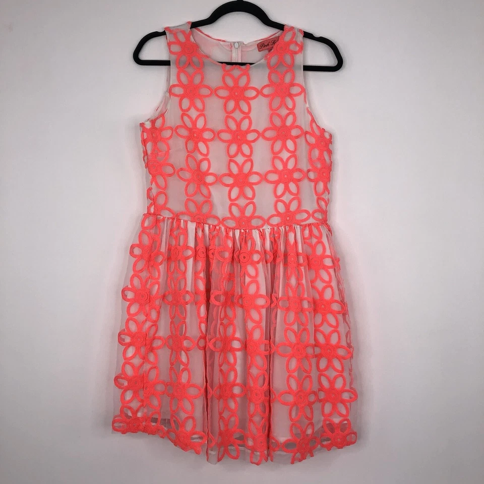 Womens PINK SODA Party Pink White Sleeveless Fit Flare Dress Size UK 12 - Image 2 of 4