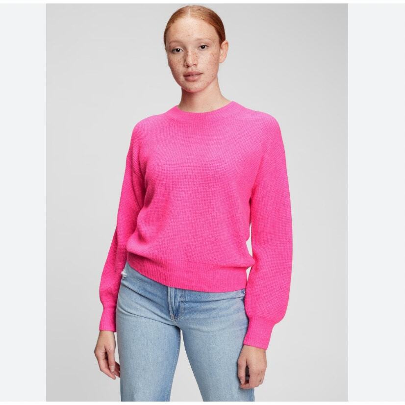 Gap Waffle Crewneck Sweater Sizzling Hot Fuschia Pink Knit