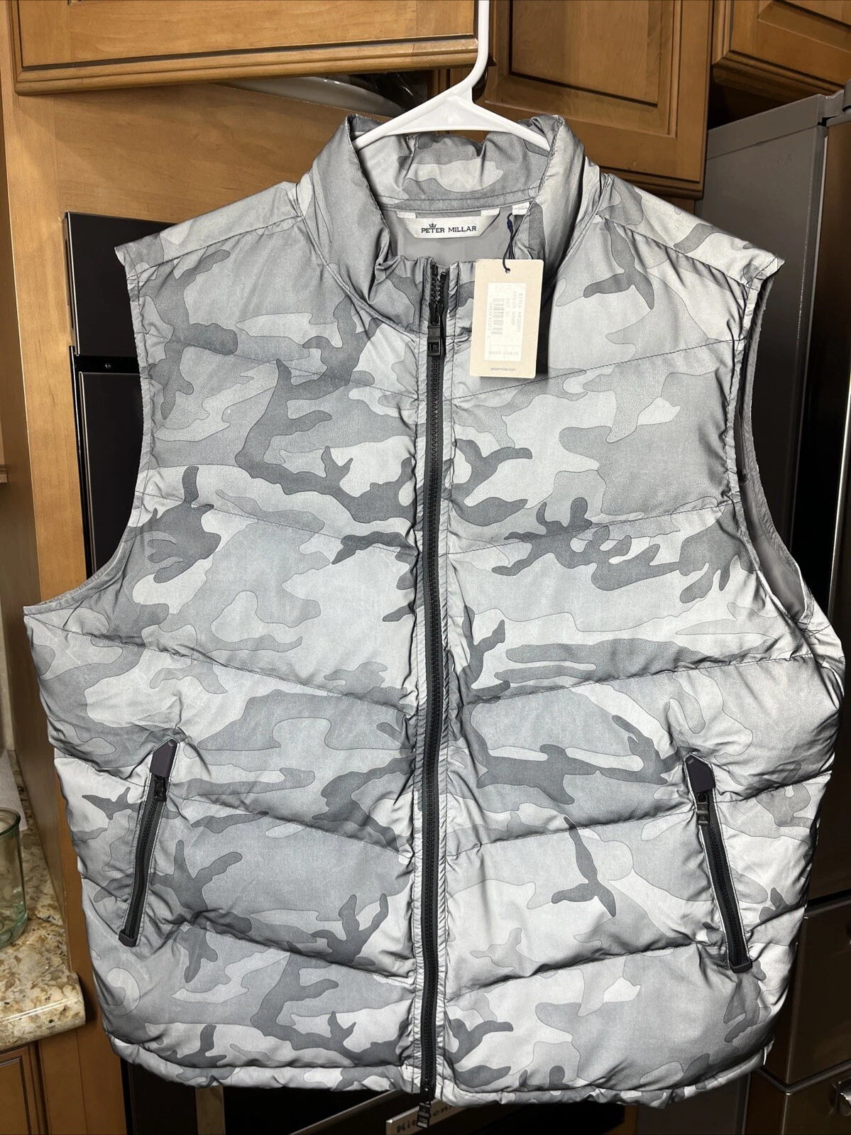 Peter Millar Men's Iron Gray Camo Reflective Apres Ski Puffer Vest $298 Size XL
