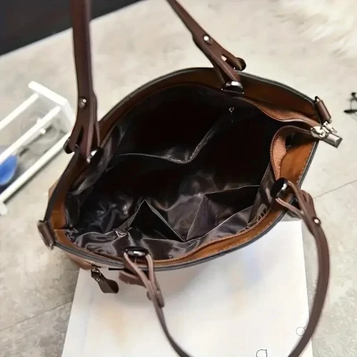 Bolso de mano grande de cuero de lujo para mujer Bolso cruzado de hombro para dama en marrón - Imagen 11 de 16