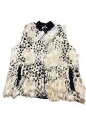 Rebecca Malone Women’s Faux Fur Vest Large Leopard  Black & White Champagne
