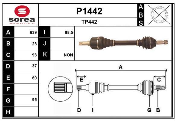 Arbre de transmission SNRA P1442 anti-vibration Peugeot 607