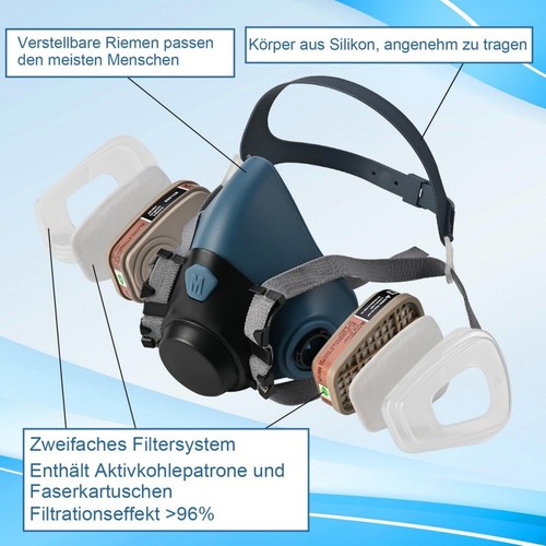 Atemschutz Halbmaske Gasmaske Set Staubmaske Lackiermaske Mit Schutzbrille DE - Bild 8 von 12