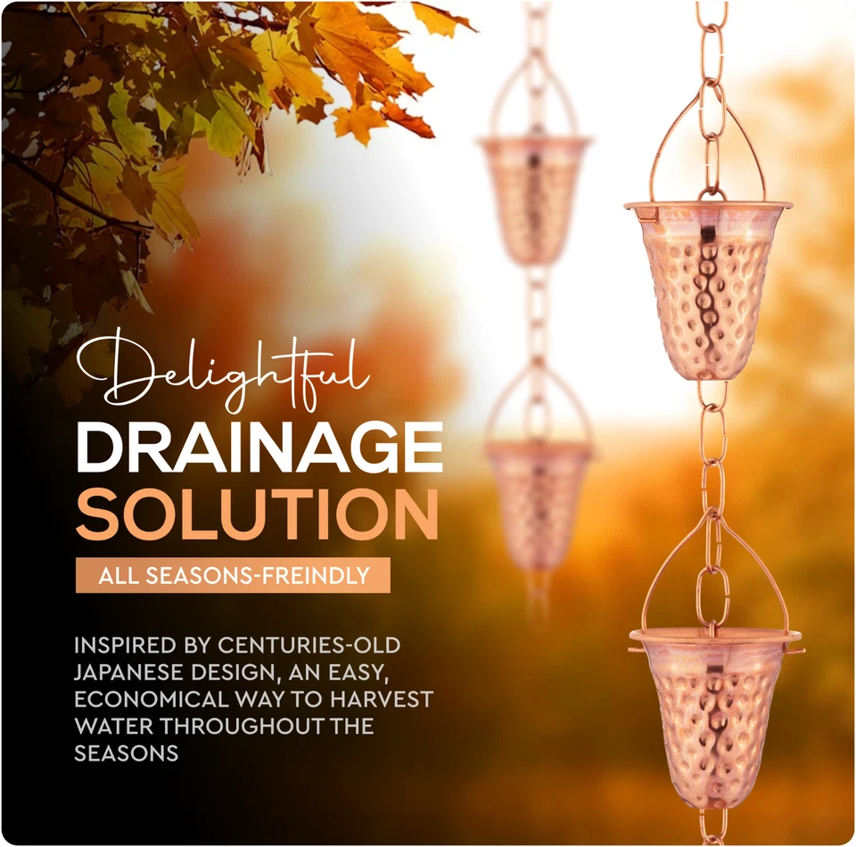 Marrgon Copper Water Chain with Bell Shaped Cups – Durable & Thick Rain Chain - Image 2 of 4