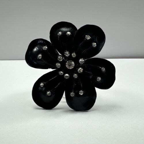 Vintage Damen Nachlass Fund Mode Ring Schmuck RIESIG schwarz Blume Stretch Band