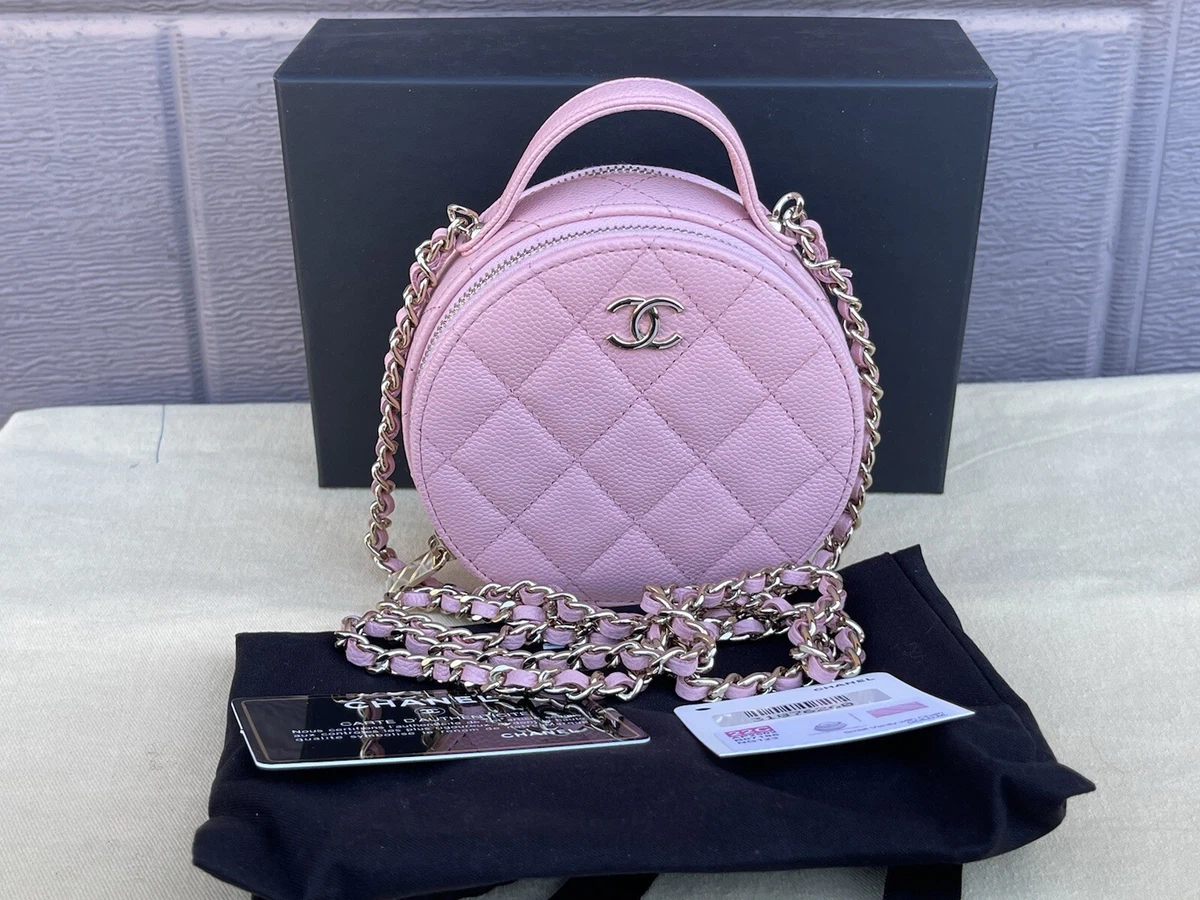 Brand New CHANEL 22C Caviar Quilted Round Vanity Handle With Chain w/  Receipt