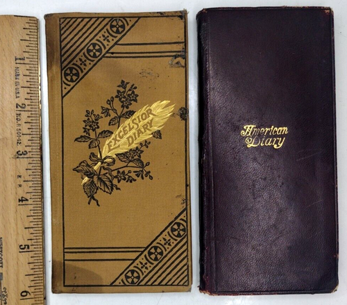 Pair of Antique 1890 & 1893 Pocket Diary Books w Calendars, Handwritten Entries - Picture 2 of 13