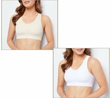 AnyBody Rib Knit Seamless Cozy Lounge Bralette Set/2-White/Pearl-Small-A393149