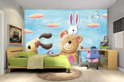 3D Cute Bunny Bear KEP4374 Wallpaper Mural Self-adhesive Removable Sticker Kay