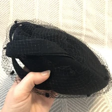 Vintage Black Hat TNLee 100% Wool Union Made Polka Dot Mesh Neumann Endler Inc