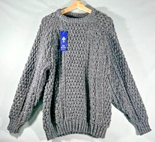 NWT Rita Condron 100% Handloomed Irish Wool Gray Fisherman Sweater Crew Neck