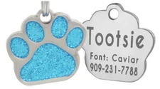 Deep Engraving, Glitter Paw Pet ID Tag, Custom Engraved, Dog Tags Personalized