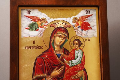 Premium Christian Holy Icon of the Virgin Mary - Gorgoepikoos. amazing detail.