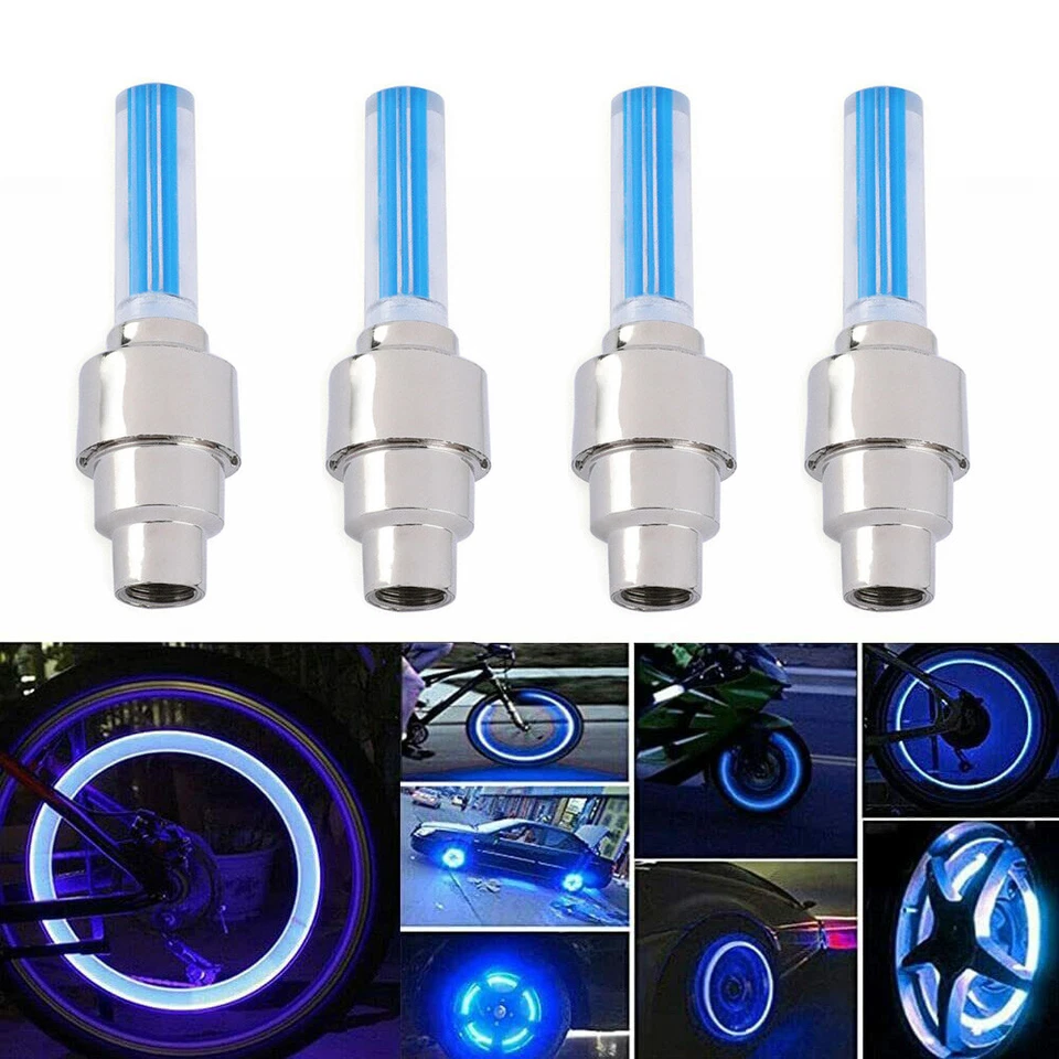 4x Blue LED Valve Stem Cap Light Car Motorcycle Wheel Tire Flash Lamp Accessory - Image 2 of 4