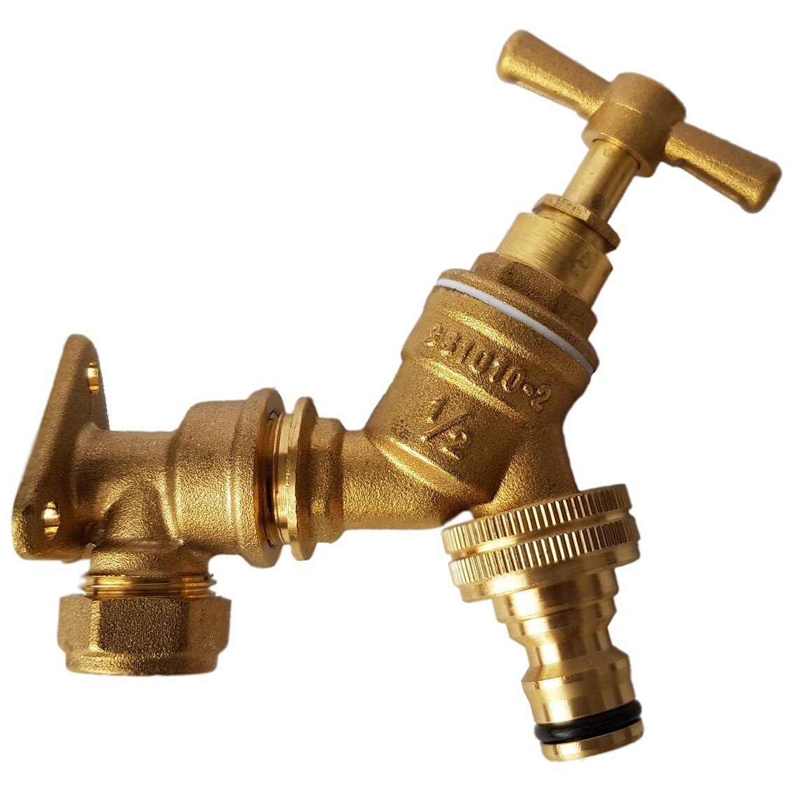 Outdoor patio/garden water tap solid brass bib tap + 15mm copper pipe backplate