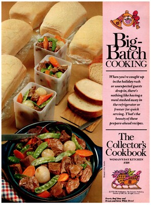 1978 Woman's Day Kitchen Print Ad, Big-Batch Cooking Beef Stew Bread Loaves Veg