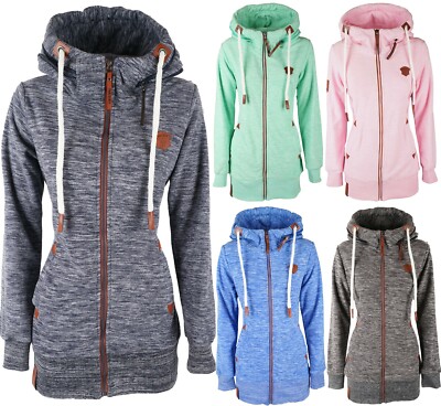 Damen Sweat Jacke Kapuze Fleece Übergangsjacke Hoodie meliert M L