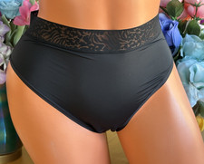 BREEZIES Small Black Shiny Hi Cut Lace Waist Brief Panties A302048