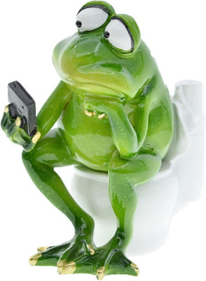 Frog Figurine Decor, Frog Sitting Toilet Focus His Phone, Creative Craft Resin S