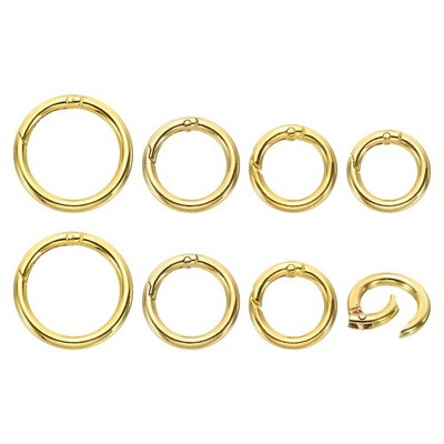 8Pcs Metal Spring O Rings, 4 Size Zinc Alloy Round Key Ring Clip, Golden