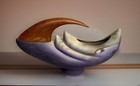 Jan Jacque Ceramic and Wood Sculptural Vessel, 12-3/8" Long