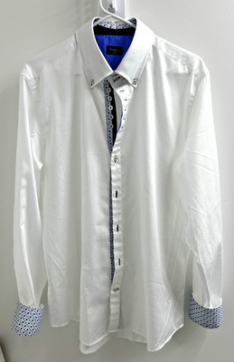 7 camicie Roma mens white blue shirt XL slim fit button long sleeve collar