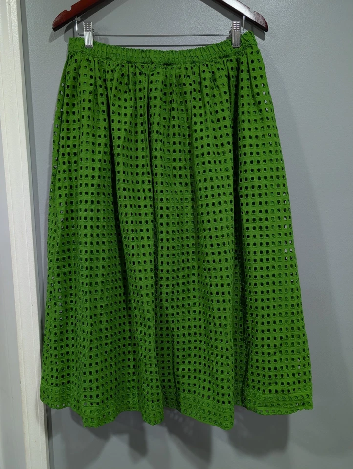 Kate Spade New York X Target Green Eyelet Volume Midi Skirt Side Pockets Size M - Image 2 of 4