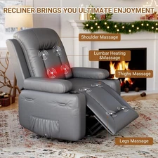 Power Lift Recliner Chair Faux Leather Massage Reclining Sofa Cup Holder Grey