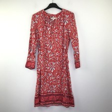 LOFT Women's Medium Dress Coral White Floral Tie Belt Button Front V38
