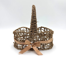 Natural Wicker Basket with Handle Handwoven Rustic Farmhouse Cottage Decor