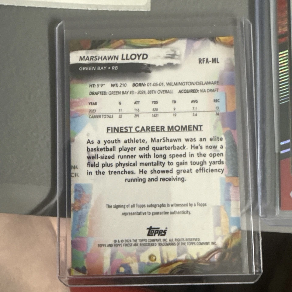 2024 Topps Finest - Rookie Autographs Marshawn Lloyd Blue Refractor /99 Auto - Image 3 of 4