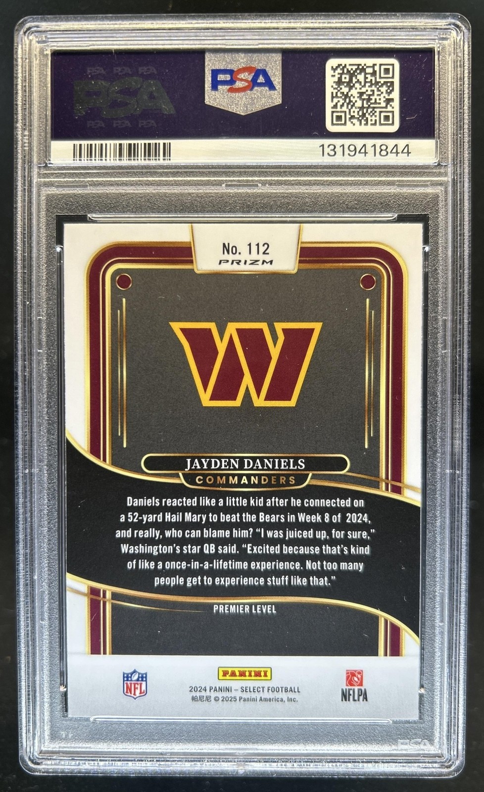 2024 Select Jayden Daniels Premier RC Black and Green Prizm Shock #112 PSA 9 view 2
