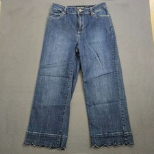 Susan Graver Women 2 High Stretch Denim Scallop detail Cropped Jeans