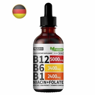 Vitamin B12 Tropfen Hochdosiert - 60ml vegan Vitamin B6 B1 B-Komplex vegan DE